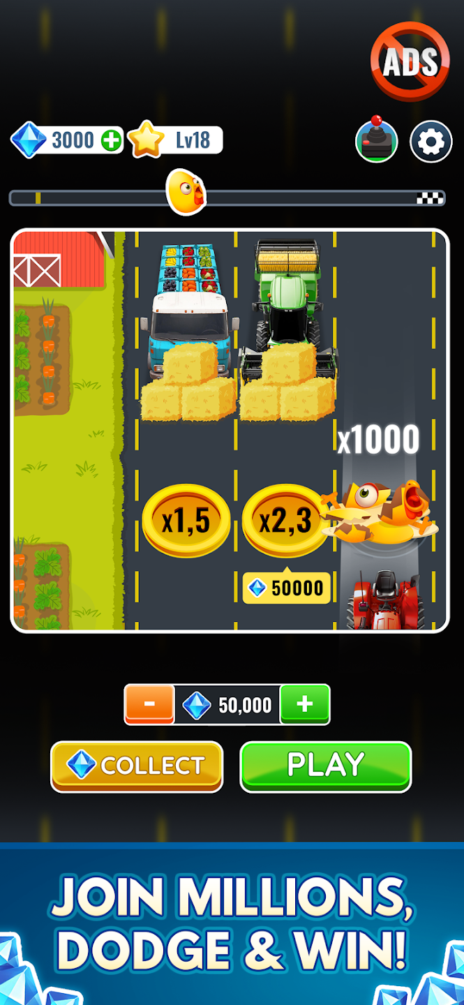 Chicken Cross gameplay - multiplier streak